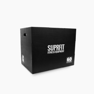 Schwarze Suprfit Baltrun Holz-Plyobox für Sprungübungen. Robustes 3-in-1 Fitnessgerät mit weißem Suprfit Logo.