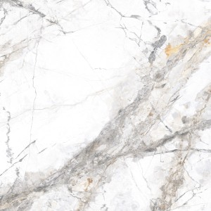 Weiße, polierte Feinsteinzeug Bodenfliese 60x60 cm mit Marmor Optik für Innenräume.