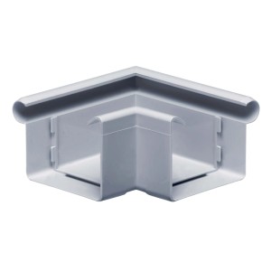 Grauer Inefa Rinnenwinkel 90 Grad Außeneck aus PVC für Kastenrinne. Robustes Kunststoff-Dachrinnen-Element.