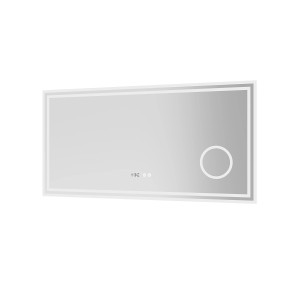 Aquabatos LED Spiegel, 120x60 cm, mit Digitaluhr, dimmbar und Antibeschlagfunktion.