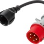 Roter 5-poliger CEE Stecker 16A auf Schutzkontaktkupplung mit Kabel.