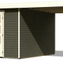 Karibu Holz-Gartenhaus Boras, terragrau, mit Flachdach und Anbau. Gartenhaus aus lackiertem Holz.