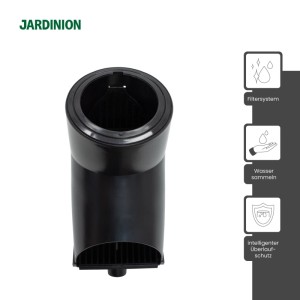 Jardinion schwarzer Fallrohr Laubabschneider. Filtert Laub, sammelt Regenwasser, mit Überlaufschutz für 75/85/100mm Rohre.