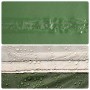 Nahaufnahme: Grün-beiges vidaXL Zeltgewebe mit versiegelter Naht und Wassertropfen, zeigt wasserabweisenden Polyester.