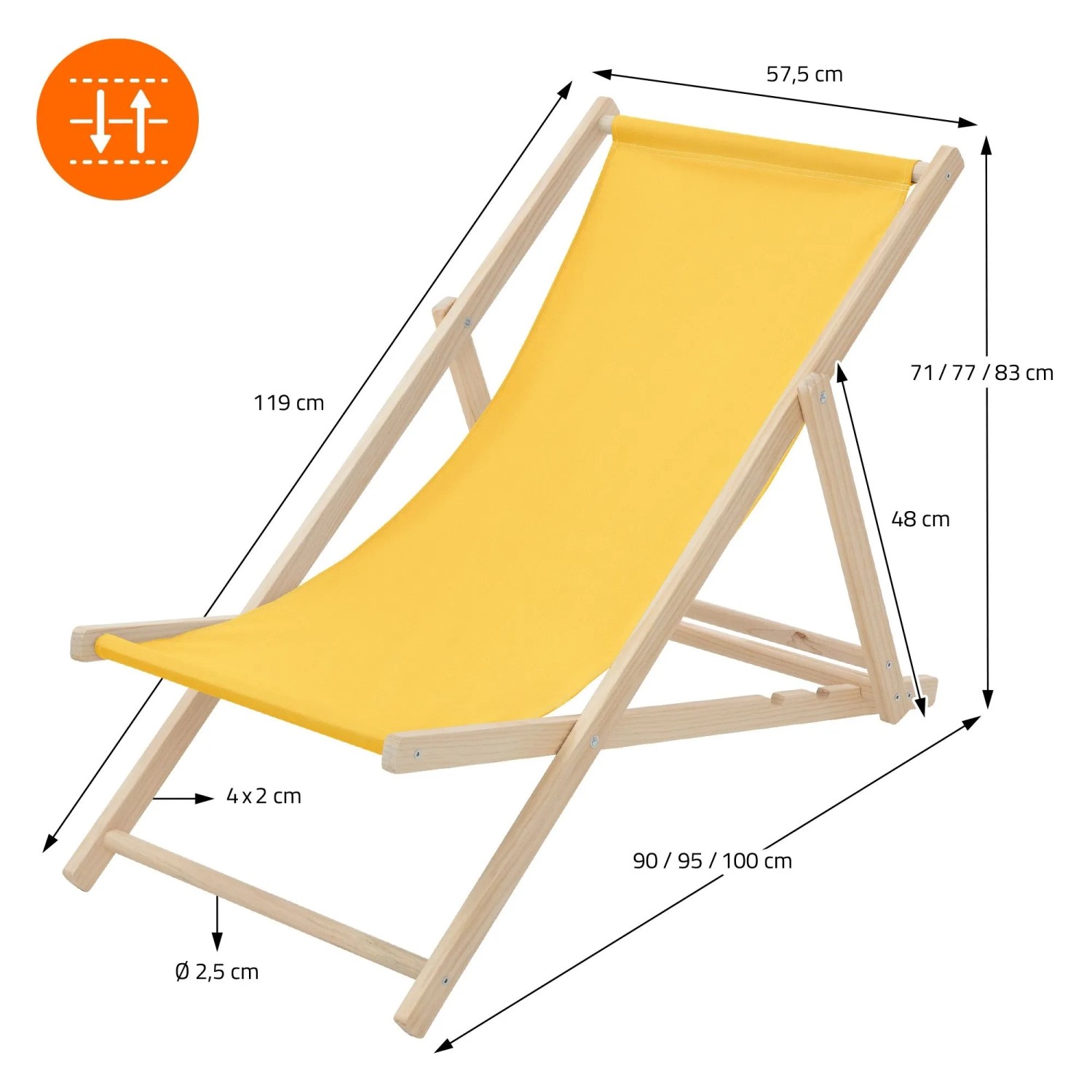 ECD Germany Liegestuhl 2Er Set Klappbar Gelb aus Holz_2