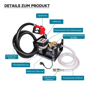Wiltec Heizöl- Und Dieselpumpe 230V/550W 50L/Min Selbstansaugend Pumpe Pistole