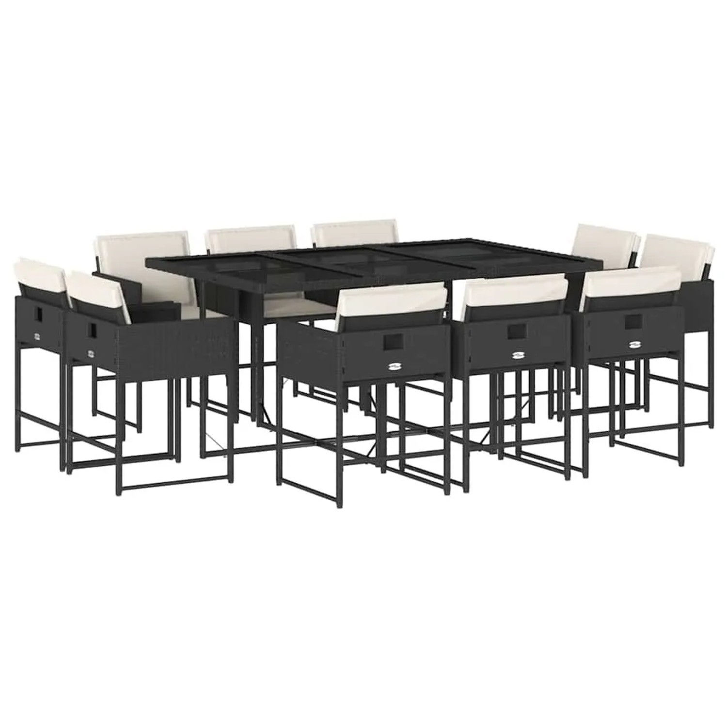 vidaXL 11-Tlg Garten-Essgruppe mit Kissen Schwarz Poly Rattan 3211386