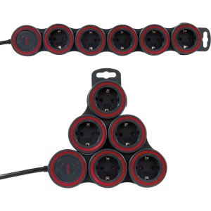 Flexible, anthrazitfarbene 5-fach Steckdosenleiste mit Schalter für optimale Anpassung.