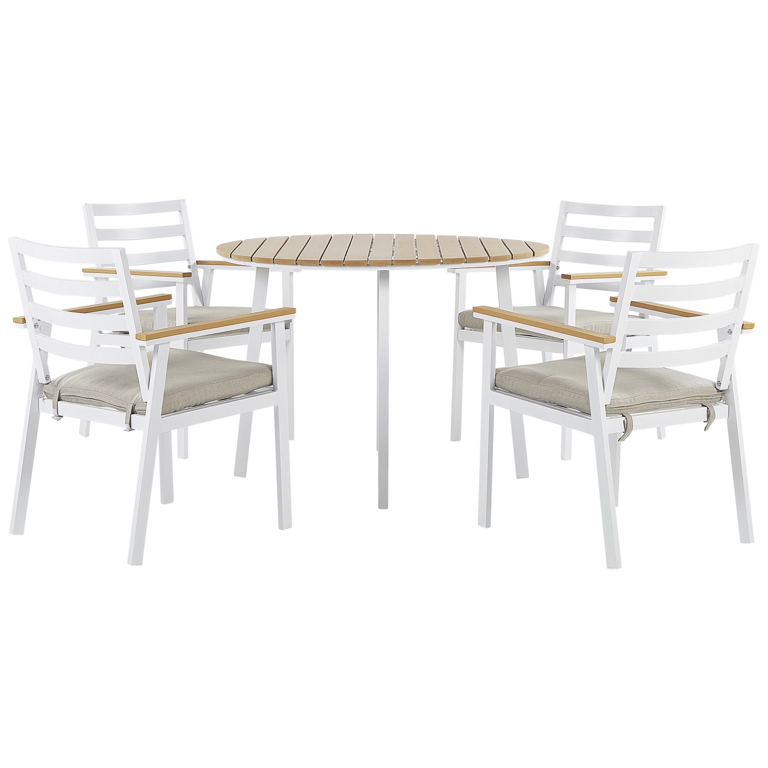 Beliani Gartentisch Set CAVOLI Weiss Heller Holzfarbton Beige 105x105x82 günstig online kaufen