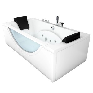 AcquaVapore Eck-Whirlpool W81H-TH-A 90x180 cm mit Armaturen und Nackenkissen.