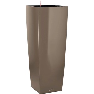 Hochglanz Lechuza Cubico Alto Premium Pflanzgefäß, 40 cm, Taupe. Pflanzsäule mit Bewässerungssystem.