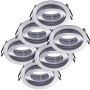 6er Set runde, silberne Aluminium Deckeneinbaustrahler Lyon, schwenkbar für LED-Module.