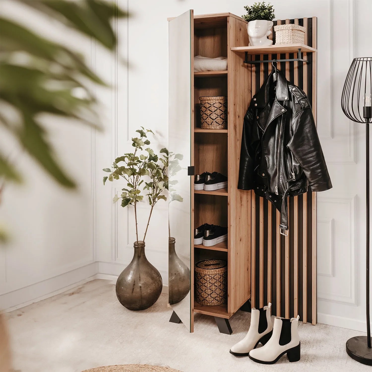 Homestyle4u Garderobe Flurgarderobe mit Spiegel Flurmöbel Garderobenpaneel_5