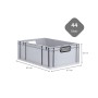 Graue PROREGAL Eurobox Nextgen, 44 Liter, mit schwarzen Griffen und Auflagedeckel. Ideal zur Aufbewahrung.