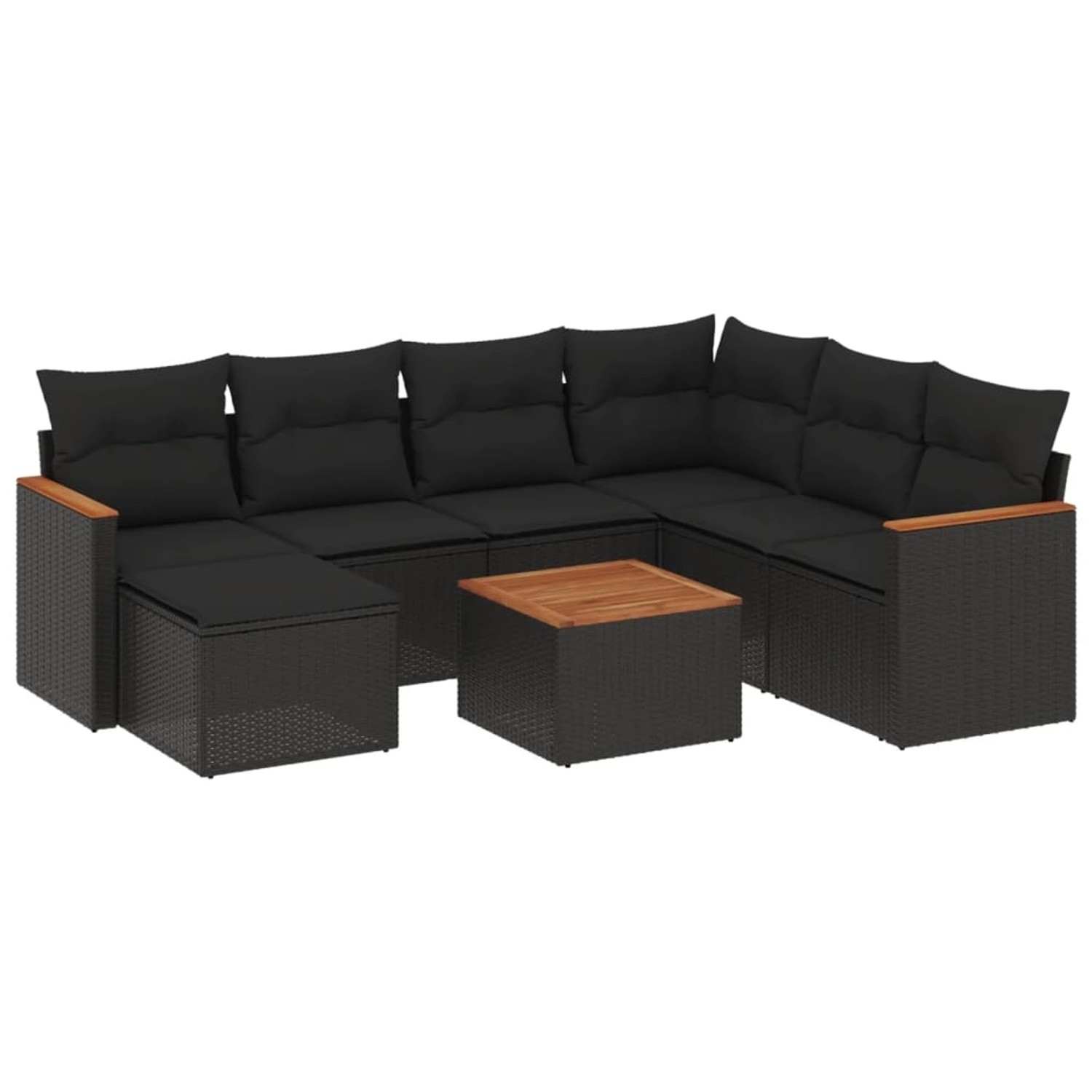 vidaXL 8-Tlg Garten-Sofagarnitur mit Kissen Schwarz Poly Rattan 3226209