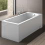 Weiße Bad Land Rechteck-Badewanne MODERN 120x70 aus Acryl mit Schürze, Ablauf und Füßen in modernem Badambiente.