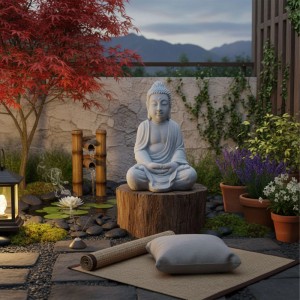 Relaxdays Buddha Figur Polyresin Hellgrau Wetterfest 71 cm x 49 cm x 34 cm