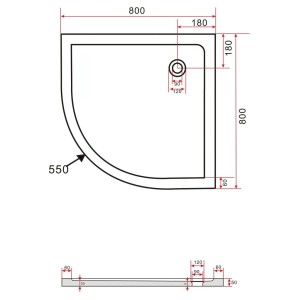 Glasdeals Duschwanne Duschtasse Acryl 80 x 80 cm Viertelkreis 3909