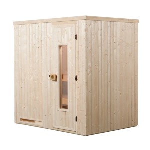 Weka Elementsauna Halmstad mit Holztür und Glaseinsatz, Fichtenholz natur.