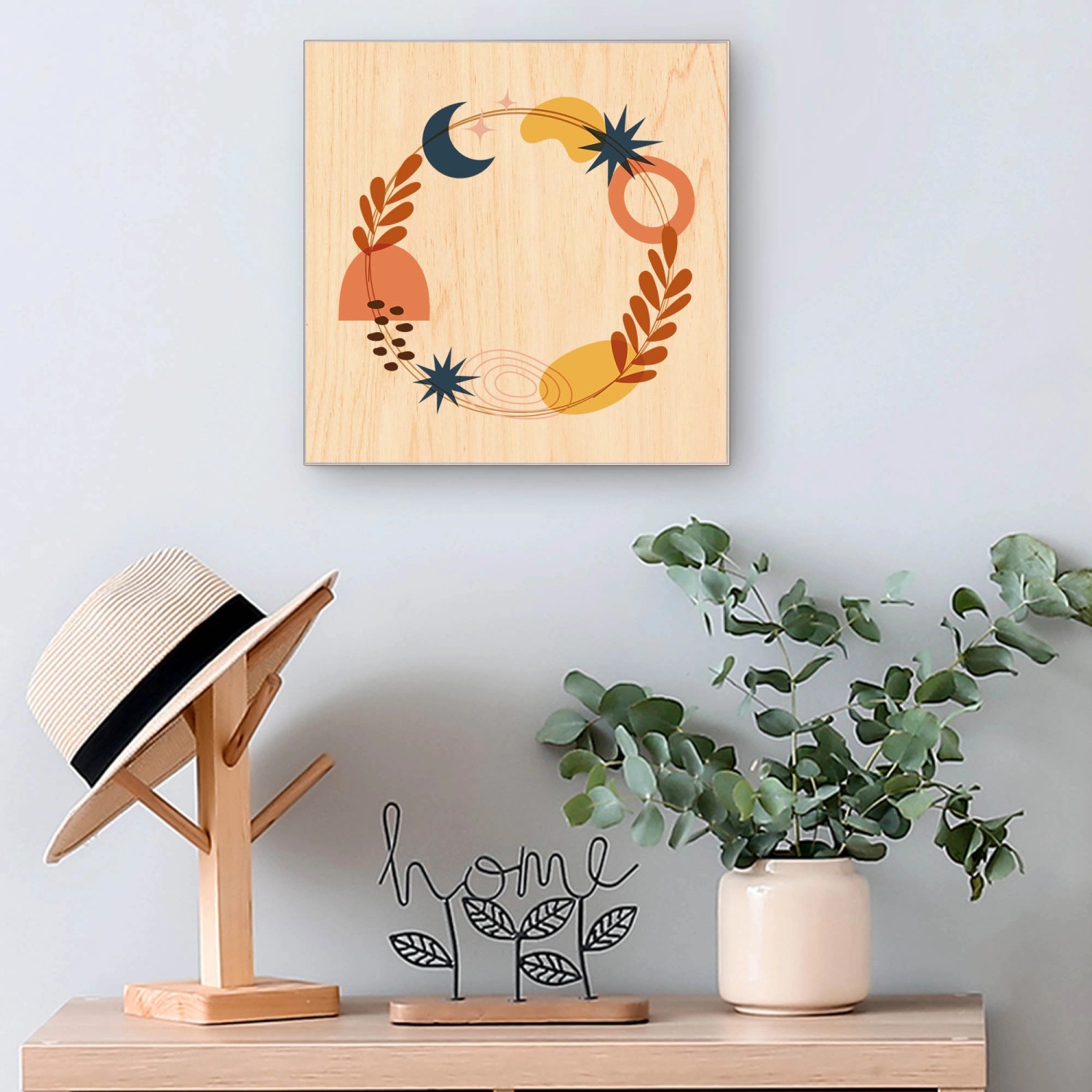 Banjado Schlüsselbox 30x30cm mit Astro-Herbstkranz Motiv auf Holzfront, 50 Haken.