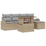 Beiges 6-teiliges vidaXL Garten-Sofa-Set aus Polyrattan mit Tisch und Kissen.
