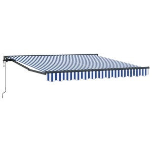 vidaXL Einziehbare Markise, blau-weiß gestreift, 350x250 cm, für Terrasse und Garten.