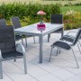 7-teiliges Gartenmöbel-Set Amalfi in Schwarz mit ausziehbarem Tisch (160/220x90 cm) und Textilbespannung.