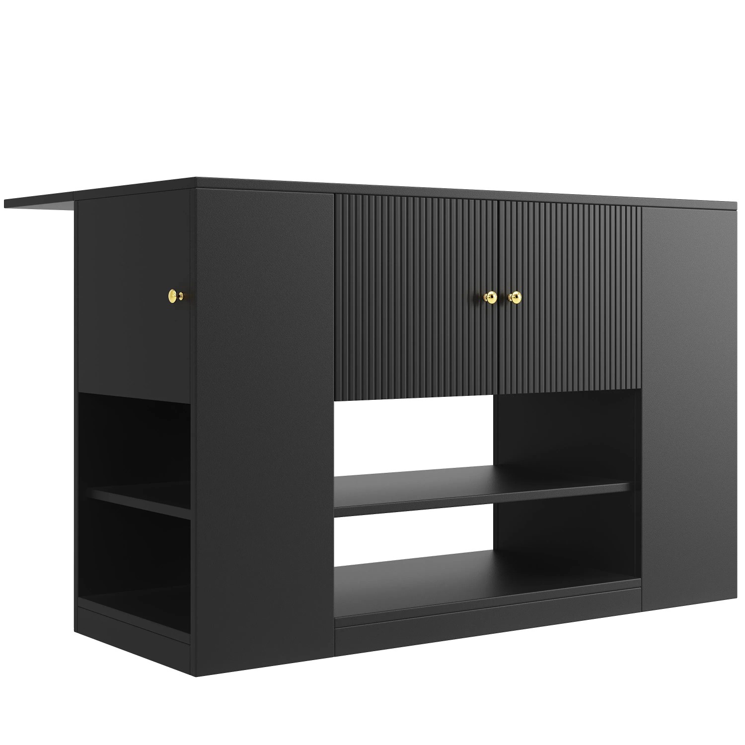 okwish Kücheninsel mit Schubladen Regalen Stauraum Küche 140x40x90cm Schwarz