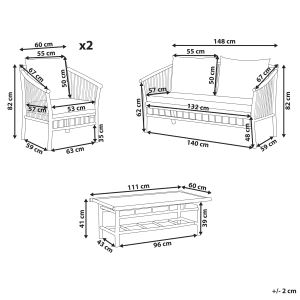Beliani Lounge Set MAGGIORE Heller Holzfarbton Weiss 67x148x82