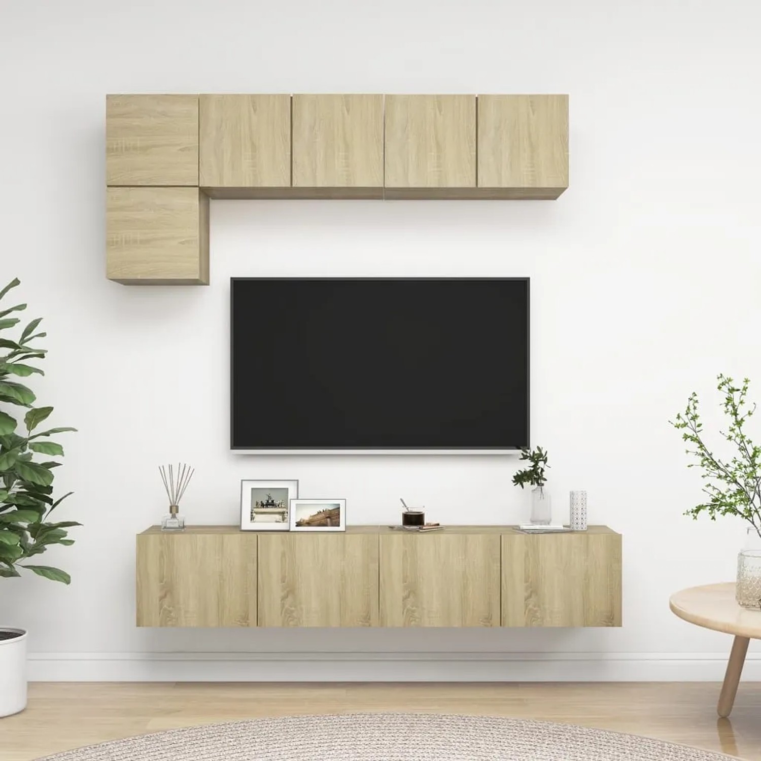 VidaXL TV-Schrank-Set, 5-teilig, Sonoma-Eiche, Holzwerkstoff, hängend montiert.