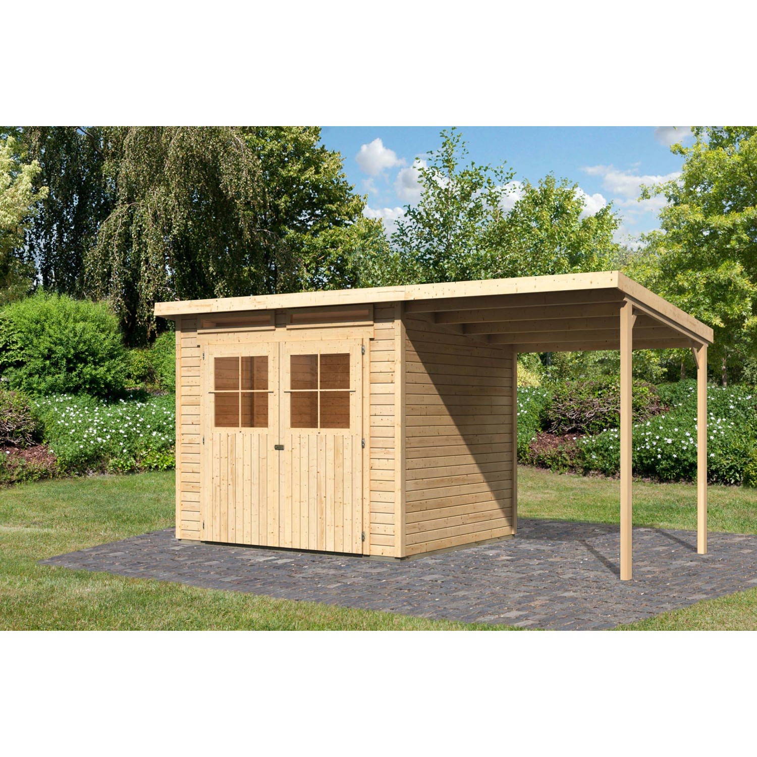 Karibu Holz-Gartenhaus Egersund Natur Pultdach Unbehandelt 238 cm x 213 cm günstig online kaufen