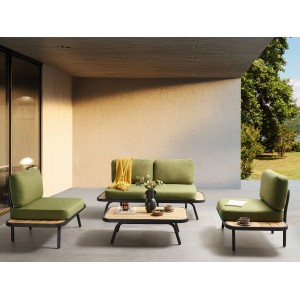 Beliani Sitzgruppe MINOZZO Olivgrün: Gartenmöbel Set mit Sofa, Sesseln und Tisch.