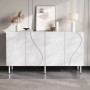 Weißes Merax Sideboard mit 3D geschwungenen Türen, grifflos, auf Metallfüßen. Moderner Wohnzimmerschrank mit Stauraum.