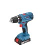 Blauer Bosch Professional Akku-Bohrschrauber GSR 18V-21 mit schwarzem 18V Akku und rotem Schalter.
