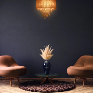 Graue Relaxdays Deckenlampe Organza mit Kristallketten, 39 cm Durchmesser. Elegante Beleuchtung für Wohnräume.