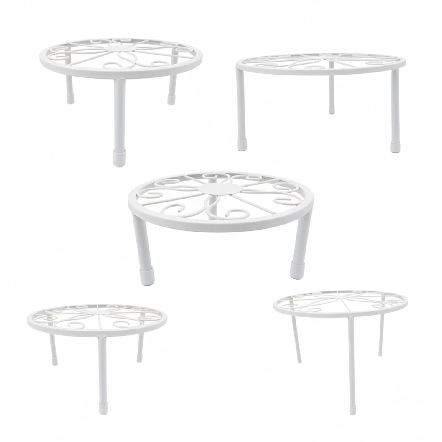 Relaxdays Blumenständer 5er Set Stahl Weiß Belastbar 20 cm x 30 cm 1,3 kg