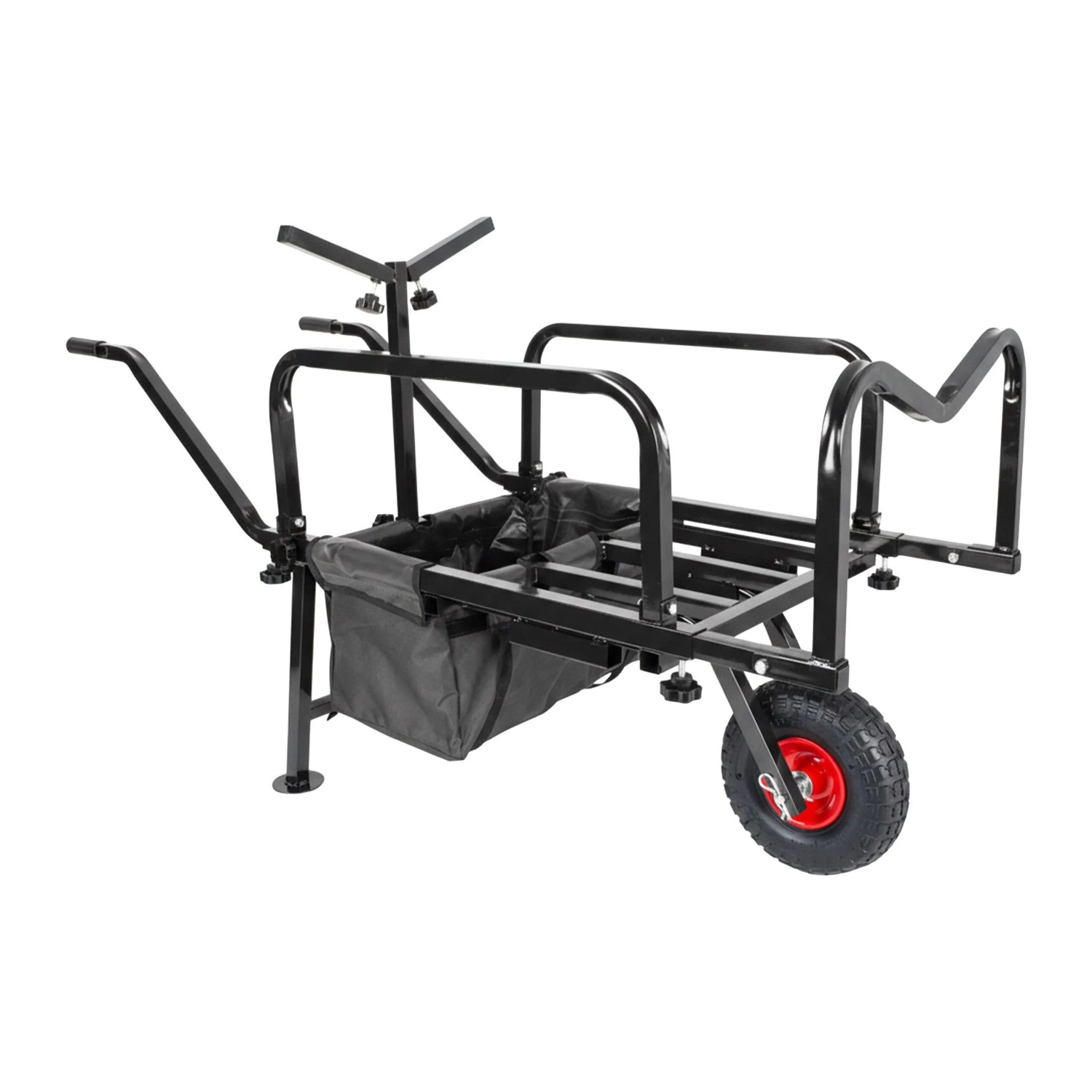 Relaxdays Angelwagen Edelstahl Schwarz mit Tasche Verstellbar 65 cm x 145 cm x 55 cm