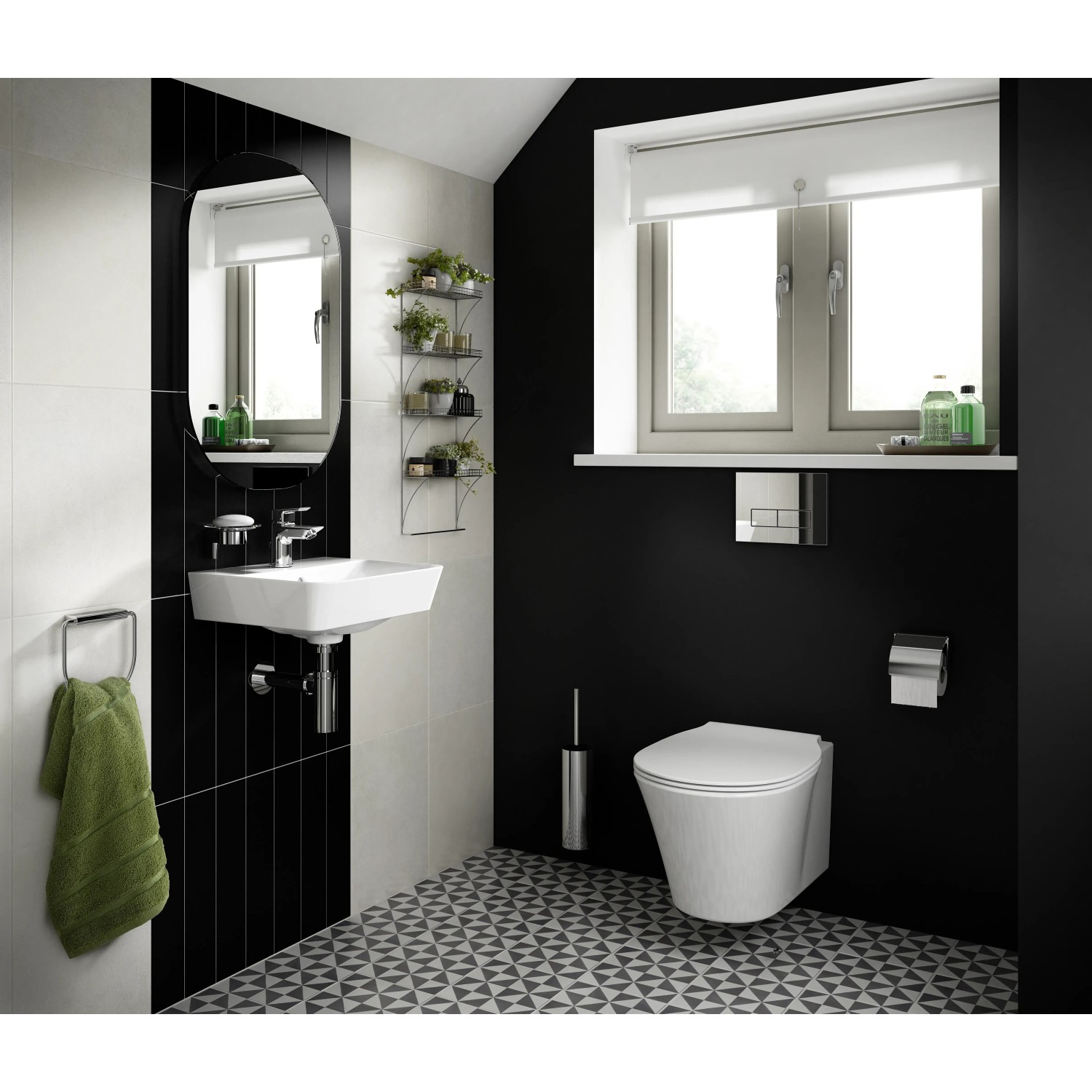 Ideal Standard Connect Toilettenpapierhalter Chrom mit Deckel im modernen Badezimmer.