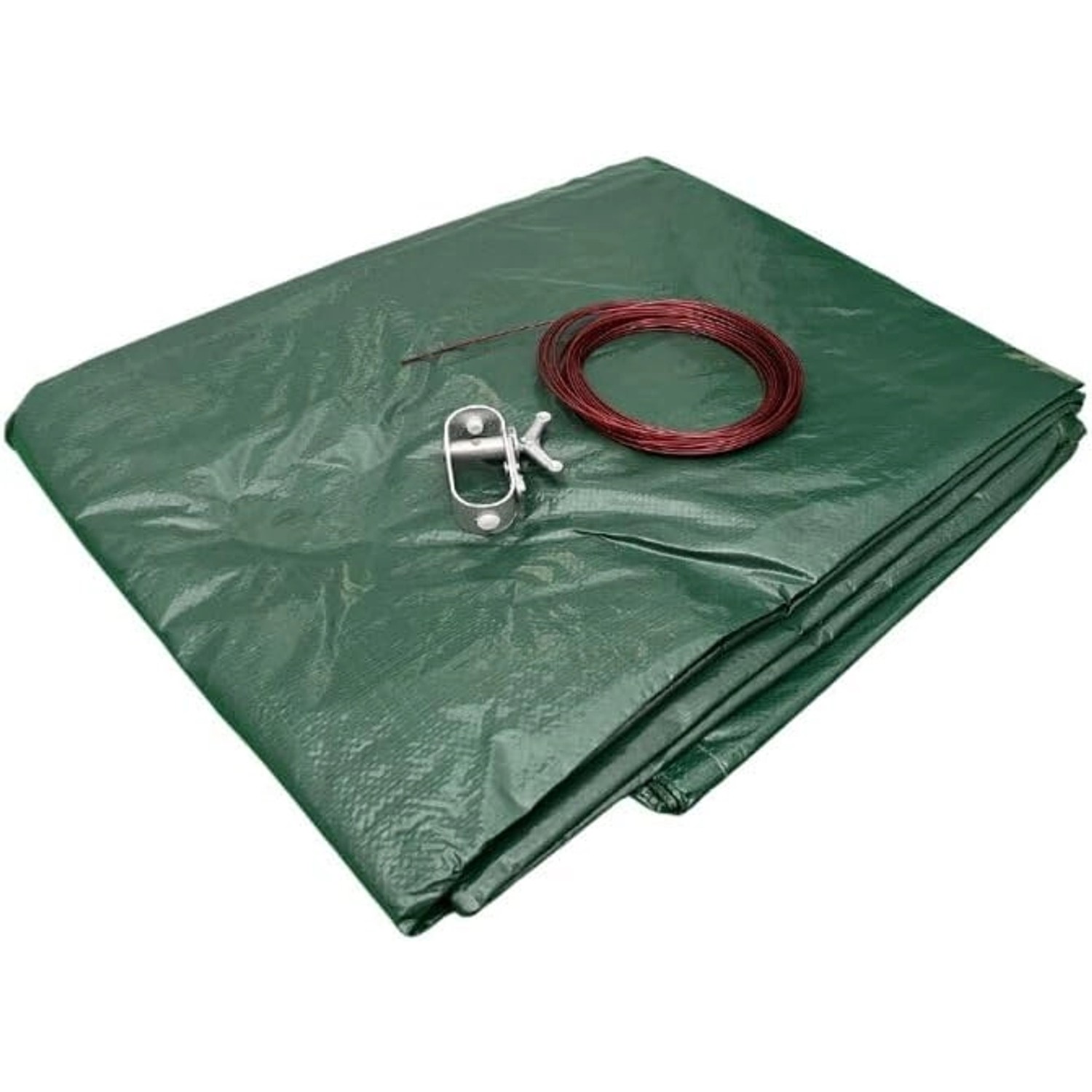 Grüne Poolomio Winterplane für ovale Pools (800x400 cm) mit Befestigungsmaterial.