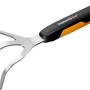 Fiskars Xact Blumenrechen mit drei Zinken, schwarz-orange, für Gartenarbeiten.