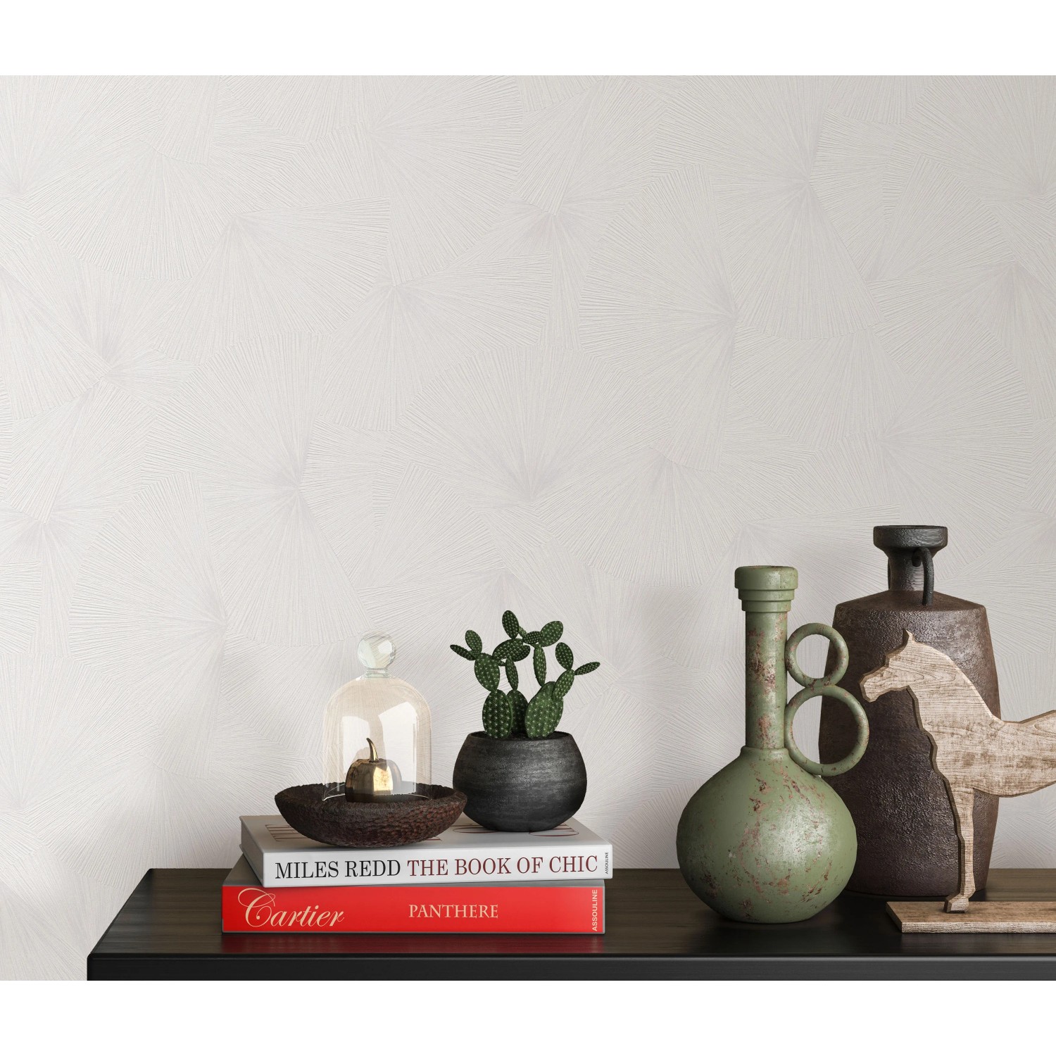 Erismann Vliestapete Guido Maria Kretschmer mit Fächermotiv in Weiß, Teil der Fashion for Walls 3 Kollektion.