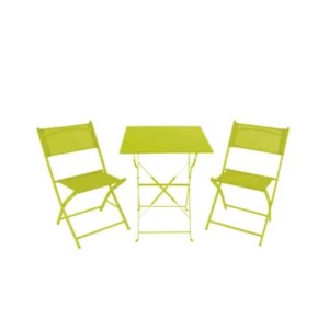3-teiliges Bistro Set in Lime: Klapptisch und zwei Klappstühle aus Stahl für Garten, Balkon oder Terrasse.