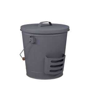 Relaxdays Ascheeimer Stahl Grau 19 l 36 cm x 35 cm mit Deckel und Schaufel