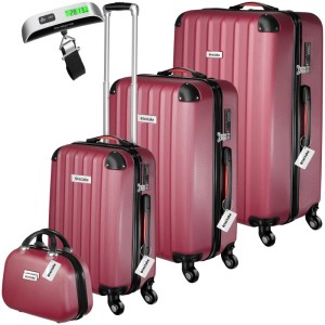 Tectake Hartschalenkoffer Set Cleo 4 Teilig  3 Trolleys  1 Beauty Case Inkl  Kofferwaage und  Anhänger Mit Teleskopgriff  30 50 x 48 x 75 cm Weinrot