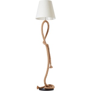 Design-Stehlampe Sailor in Weiß-Natur mit Seil-Optik und Stoffschirm.