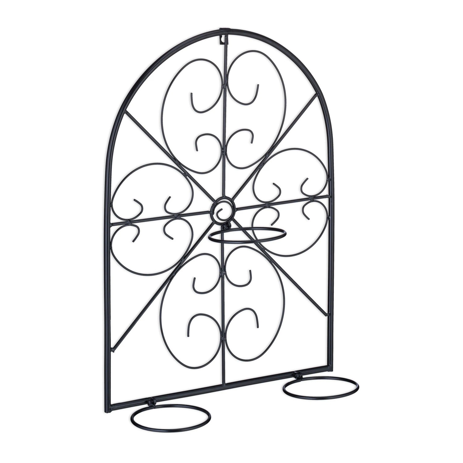 Relaxdays Wandblumentopfhalter Eisen Schwarz mit 3 Ringen 60 cm x 43 cm x 14,5 cm 1 kg