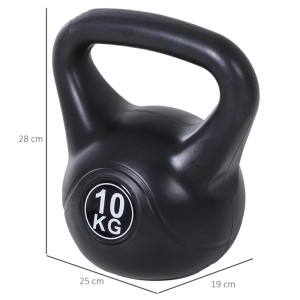 Schwarze HOMCOM Kettlebell aus Kunststoff, gefüllt mit Sand, 10 kg, für Sport & Fitness.