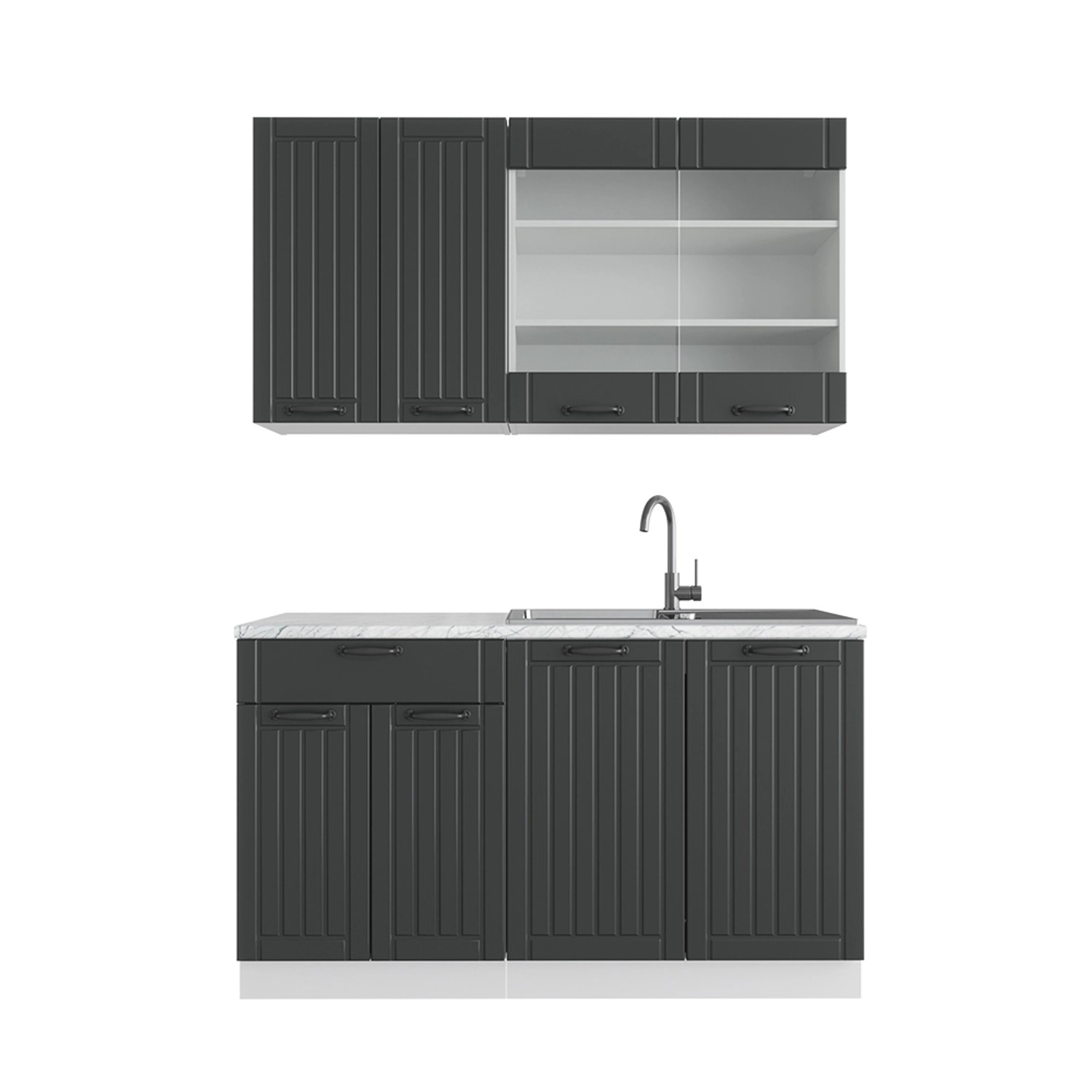 Vicco Fame-Line Singleküche Anthrazit Landhaus/Weiß 140 cm ohne Arbeitsplat günstig online kaufen