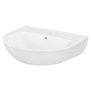 Weißer Mito Waschtisch, 60 cm, mit Hahnloch und Überlauf. Einzelwaschtisch für Wandmontage.