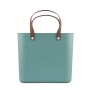 Rotho Multibag Albula Style 25 l in Mistletoe Green, Aufbewahrungsbox mit braunen Griffen.